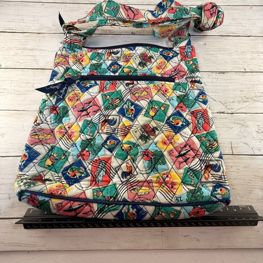 Vera Bradley Postcards from Paradise Quilted Cotton Crossbody Bag Multi Colors